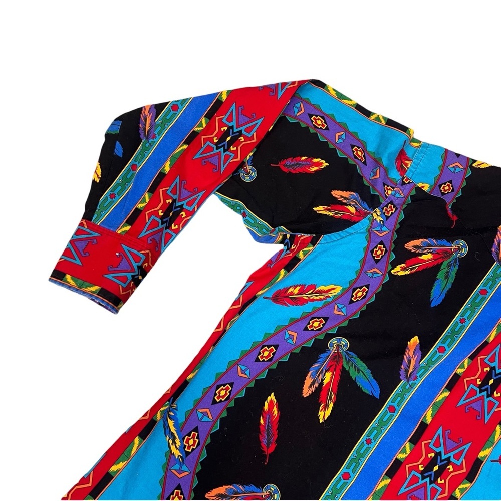 Wrangler Vintage Y2K 90’s Aztec Southwestern Feather Pearl Snap Shirt XL - Picture 8 of 9